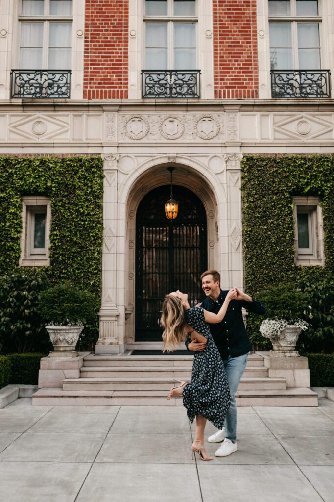pacific heights, architecture, dancing in front of house, drunk, in love